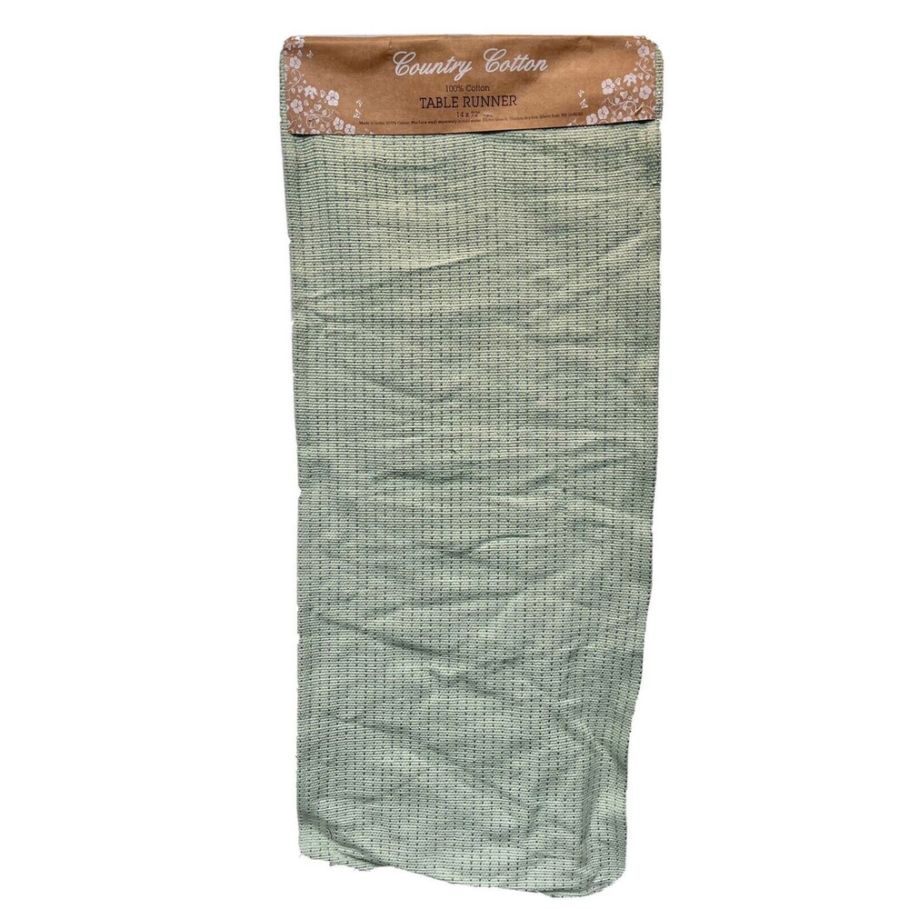 Country  Cotton table runner green 14 x 72  New With Tags 100 % Cotton